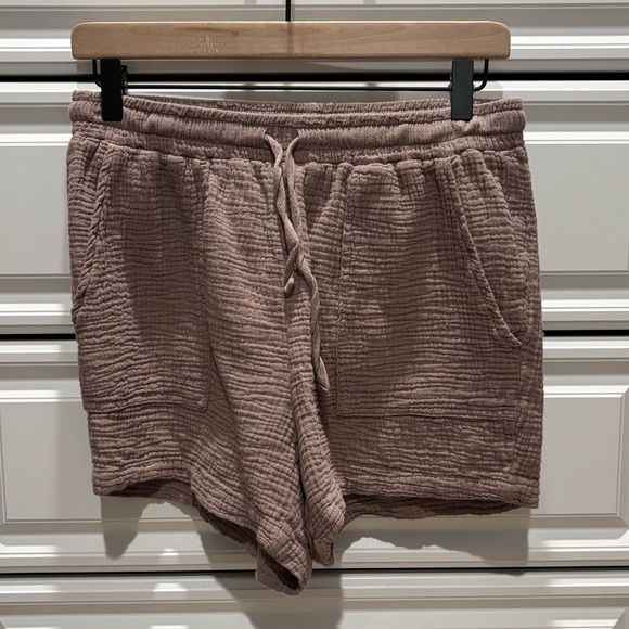 bobi High Waist Tan Women's Gauze Cargo Shorts - Picture 3 of 6